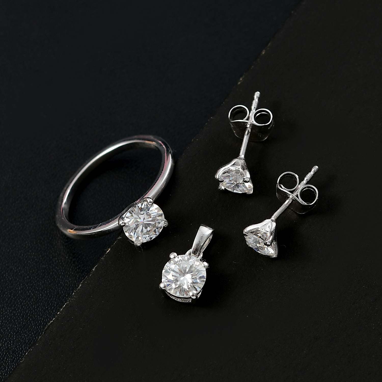 Moissanit Schmuckset 925 Silber Rhodiniert (Größe 18) ca. 2,46 ct.