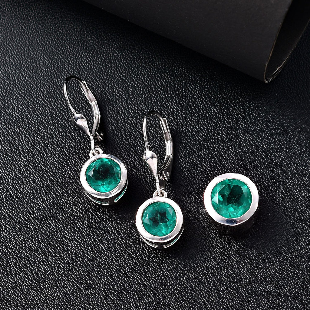 Smaragd-Quarz Triplette Schmuckset 925 Silber rhodiniert ca. 5,93 ct.