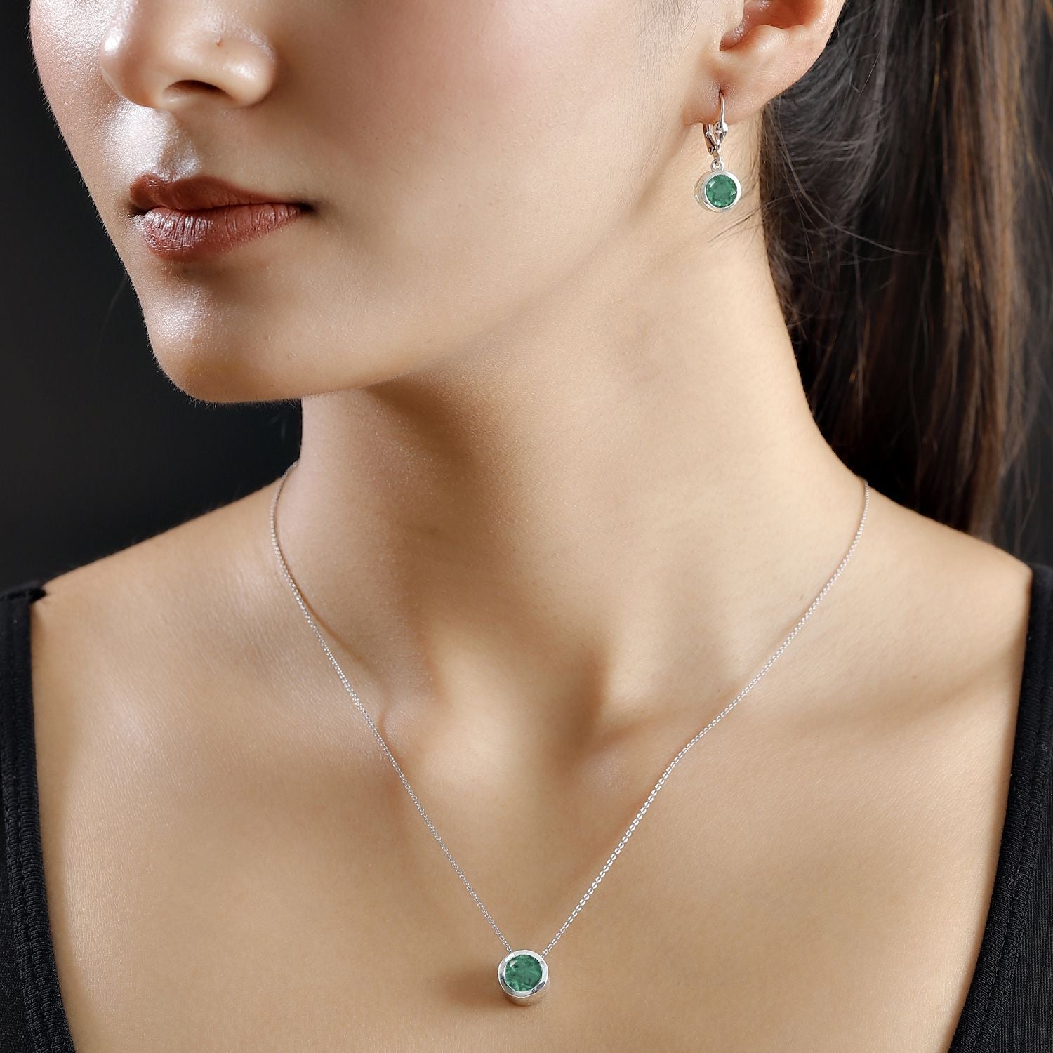 Smaragd-Quarz Triplette Schmuckset 925 Silber rhodiniert ca. 5,93 ct.