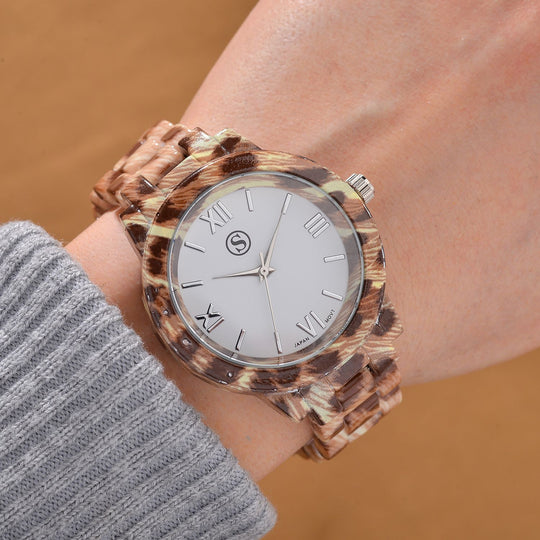 6er Set - gefertigt aus Harz: 5 Armbänder und  Leopardenmuster Uhr, vergoldet