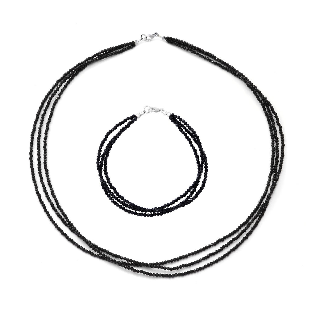Schwarzer Spinell Schmuckset 925 Silber ca. 90,00 ct.