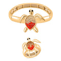 2er Set - Weißer Kristall, Orange Kristall Flexibles Armreif und Flexibler Ring, goldfarben