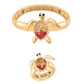 2er Set - Weißer Kristall, Rosa Kristall Flexibles Armreif und Flexibler Ring, goldfarben