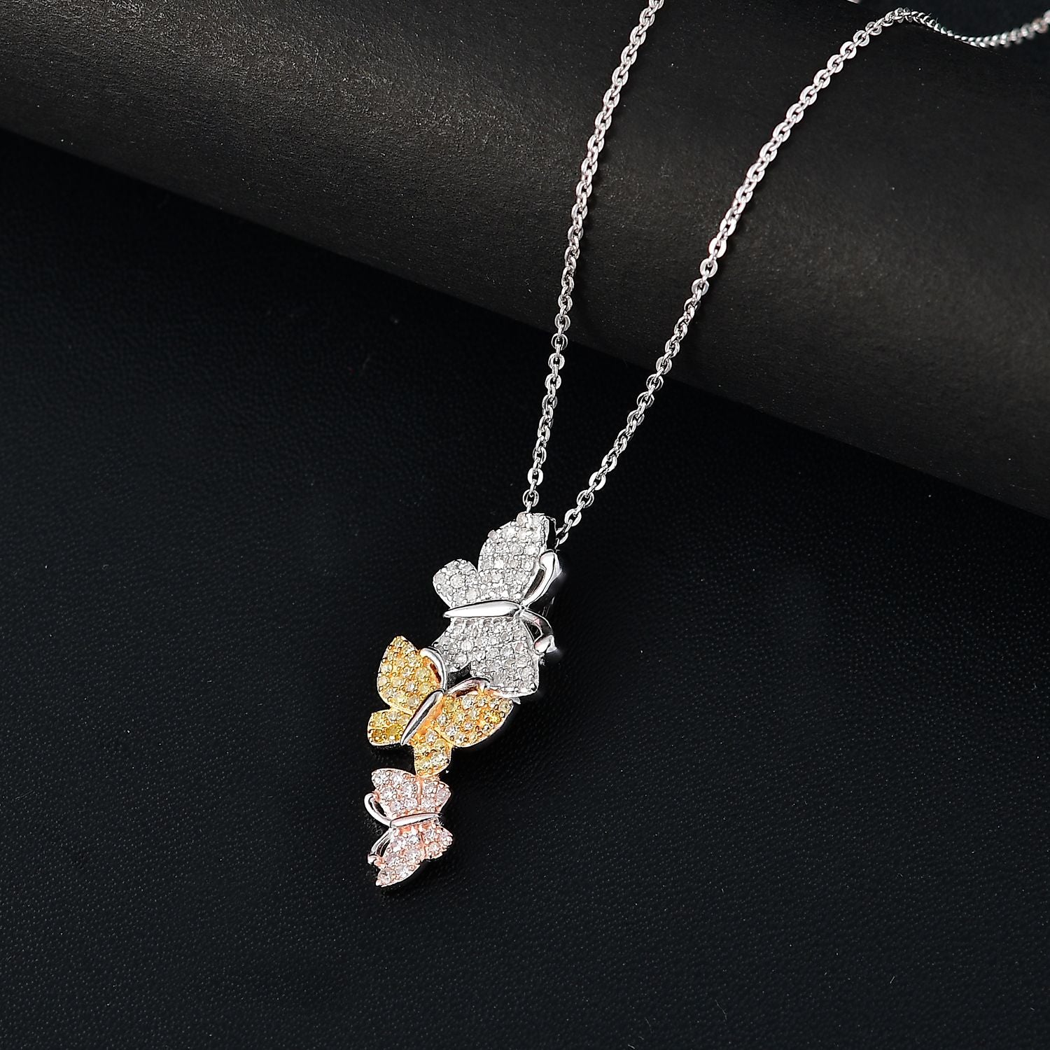 GP Trionfo Kollektion Natürlicher Weißer, Rosa, Gelber Diamant Anhänger mit Kette, 925 Silber rhodiniert ca. 0.51 ct