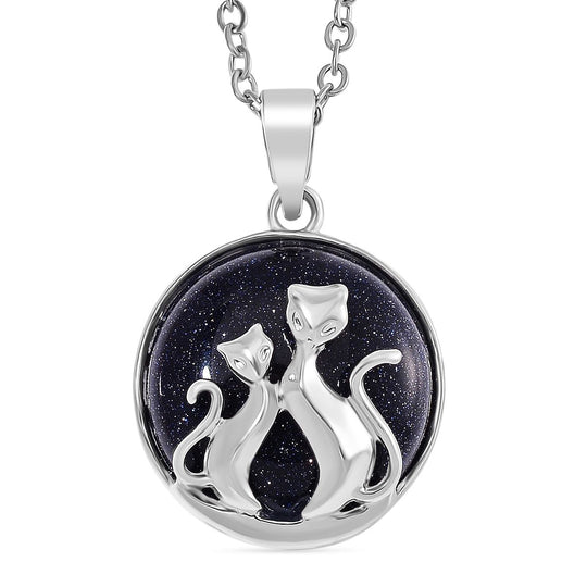 Afrikanischer Amethyst Katzen Anhänger mit Kette, Reiner Edelstahl ca. 10.00 ct