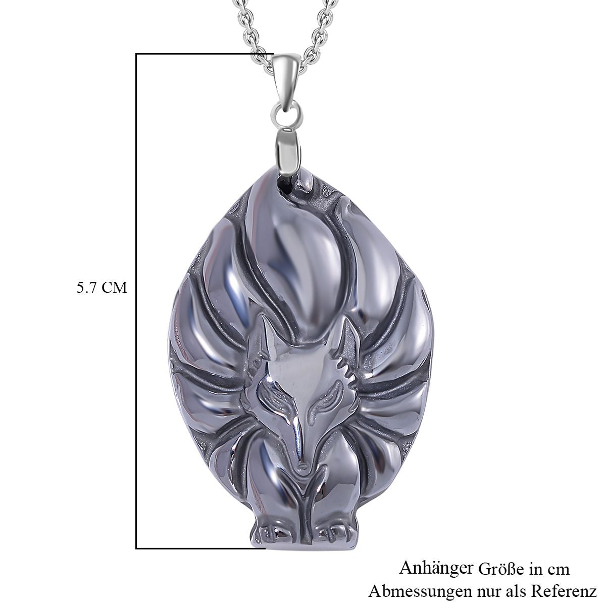 Terahertz Neunschwänzige-Füchsin-Anhänger mit Kette, Messing und Edelstahl ca. 75.00 ct
