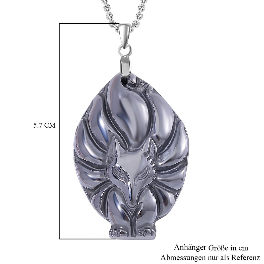 Terahertz Neunschwänzige-Füchsin-Anhänger mit Kette, Messing und Edelstahl ca. 75.00 ct