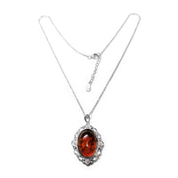 Natürlicher Baltischer Bernstein, Weißer Zirkon Anhänger mit Kette (19 x 14mm), 925 Silber