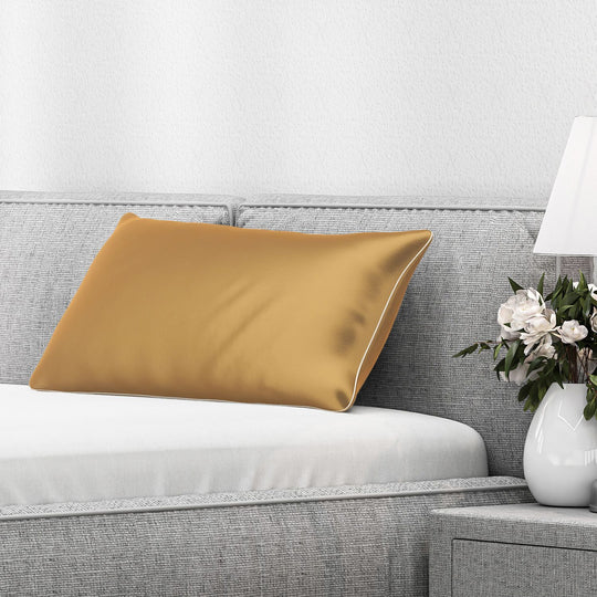 Serenity Night - Premium Collection - 1 Kissen mit 1 Kissenbezug aus 100% Maulbeerseide, mit Paspelierung, Perlmuttknöpfen und Federfüllung, 40 x 80 cm, Silber