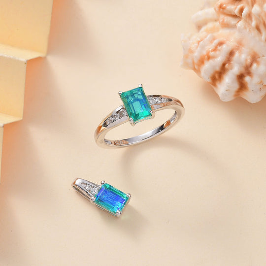 2er Set - Pfau Quarz Triplette Ring und Anhänger, 925 Silber rhodiniert, Größe (20.00), ca. 4,88 ct.
