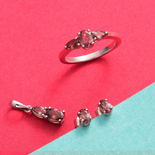 AA Bekily Farbwechsel Granat Schmuckset 925 Silber rhodiniert (Größe 19.00), ca. 2,79 ct.
