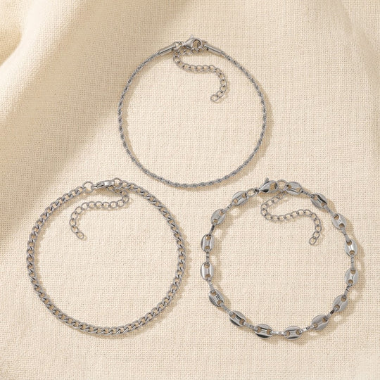 3er Set - Sehr Schick und Trendy Armbänder, Chirurgen-Edelstahl, Silberfarben