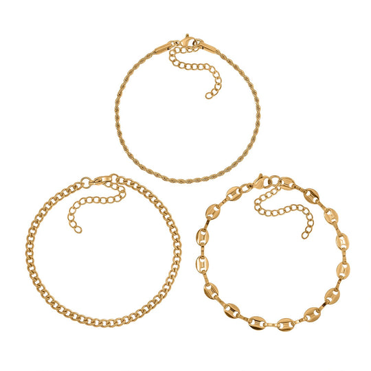 3er Set - Sehr Schick und Trendy Armbänder, Chirurgen-Edelstahl, Silberfarben
