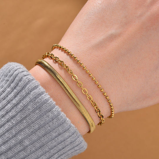 3er Set - Kugelarmband,  Gliederarmband, Ankerarmband, Edelstahl