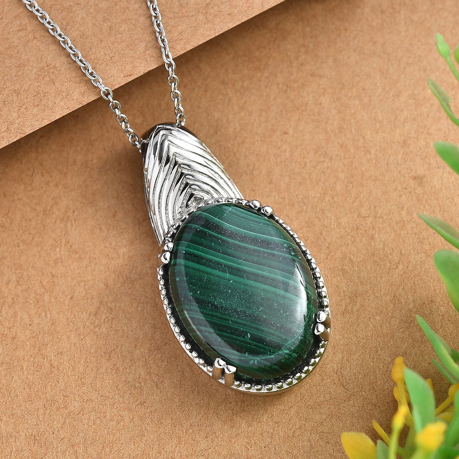 Unakite Anhänger mit Kette, 316L Edelstahl ca. 30.00 ct