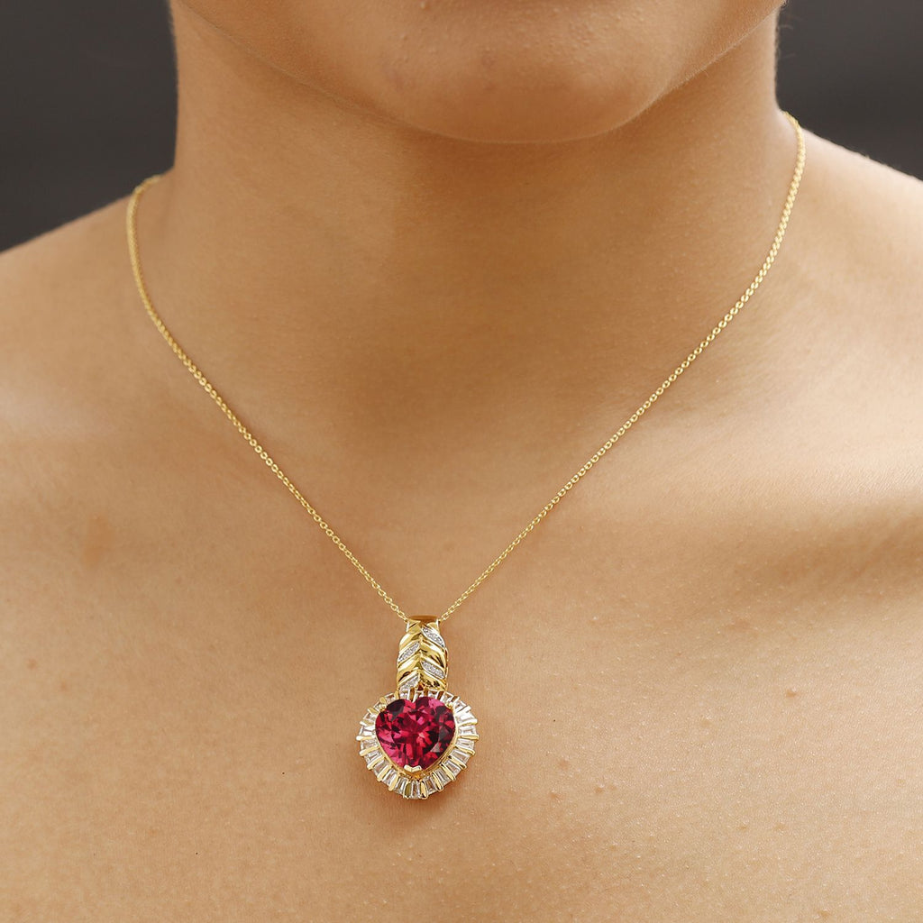 GP Amore Kollektion - Synthetischer Padparadscha-Saphir, Weißer Zirkon Schmuckset 925 Silber 750 Gelbgold Vermeil ca. 14,15 ct.