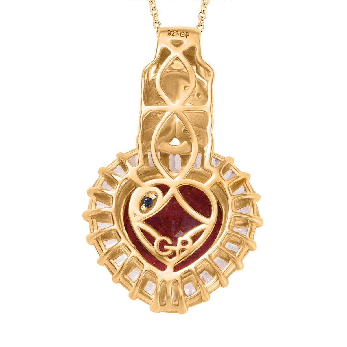 GP Amore Kollektion - Synthetischer Padparadscha-Saphir, Weißer Zirkon Schmuckset 925 Silber 750 Gelbgold Vermeil ca. 14,15 ct.