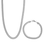 2er Set - Gliederkettendesign Armband und Halskette, Edelstahl, Silberfarben