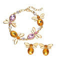DESIGNER INSPIRIERT -2er Set - Champagner Kristall Armband (ca. 19 cm + 5 cm Extender) und Ohrringe, goldfarben