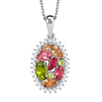 AAA Mehrfarbige Calabar -Turmalin, Weißer Zirkon Anhänger mit Kette ca. 50 cm, 925 Silber rhodiniert ca. 2.00 ct