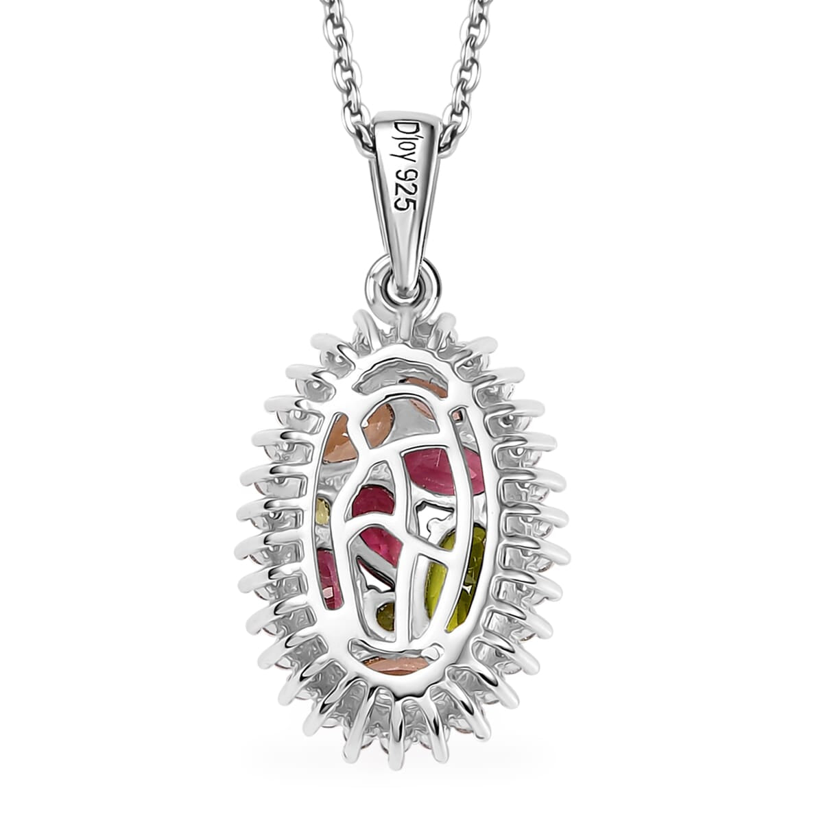 AAA Mehrfarbige Calabar -Turmalin, Weißer Zirkon Anhänger mit Kette ca. 50 cm, 925 Silber rhodiniert ca. 2.00 ct