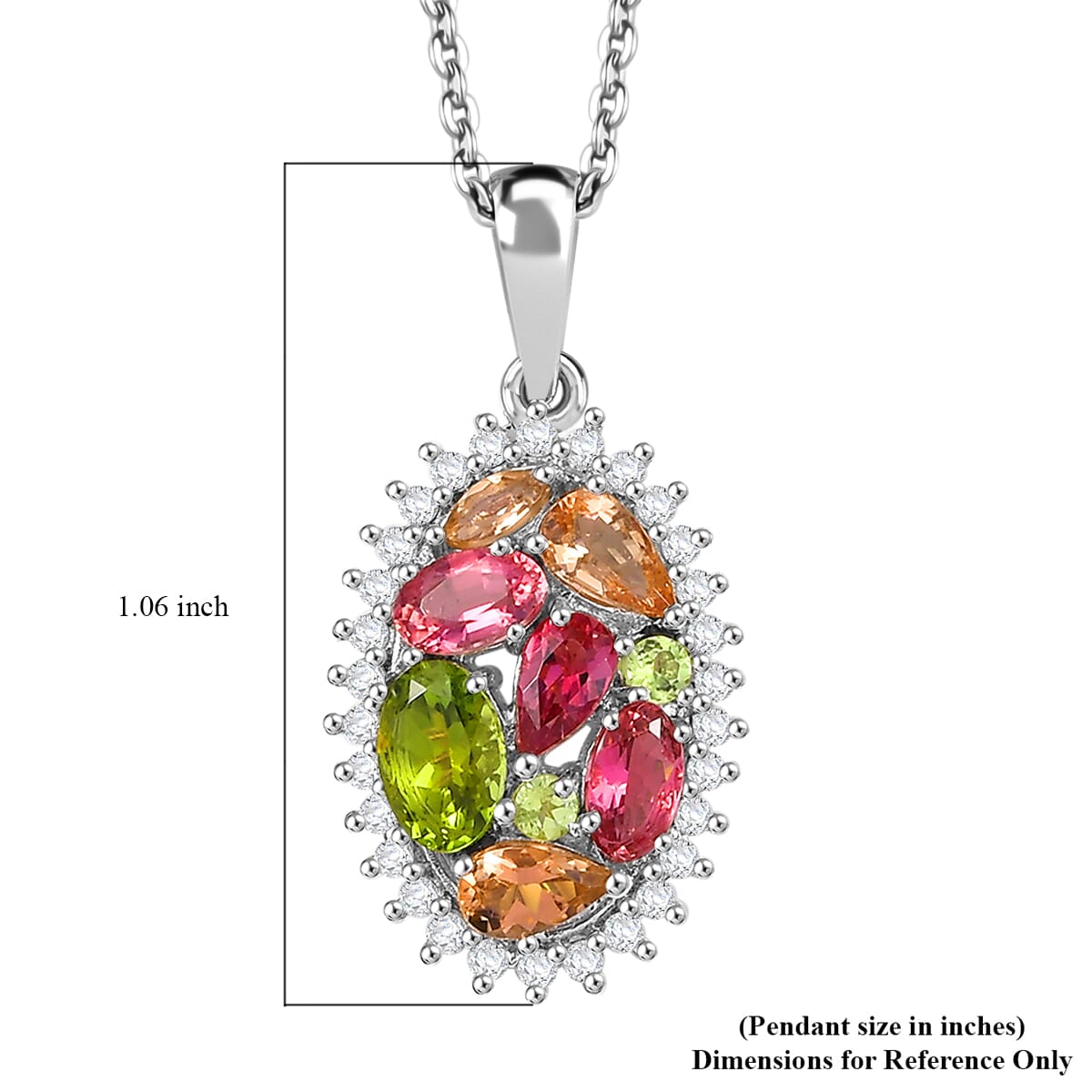AAA Mehrfarbige Calabar -Turmalin, Weißer Zirkon Anhänger mit Kette ca. 50 cm, 925 Silber rhodiniert ca. 2.00 ct