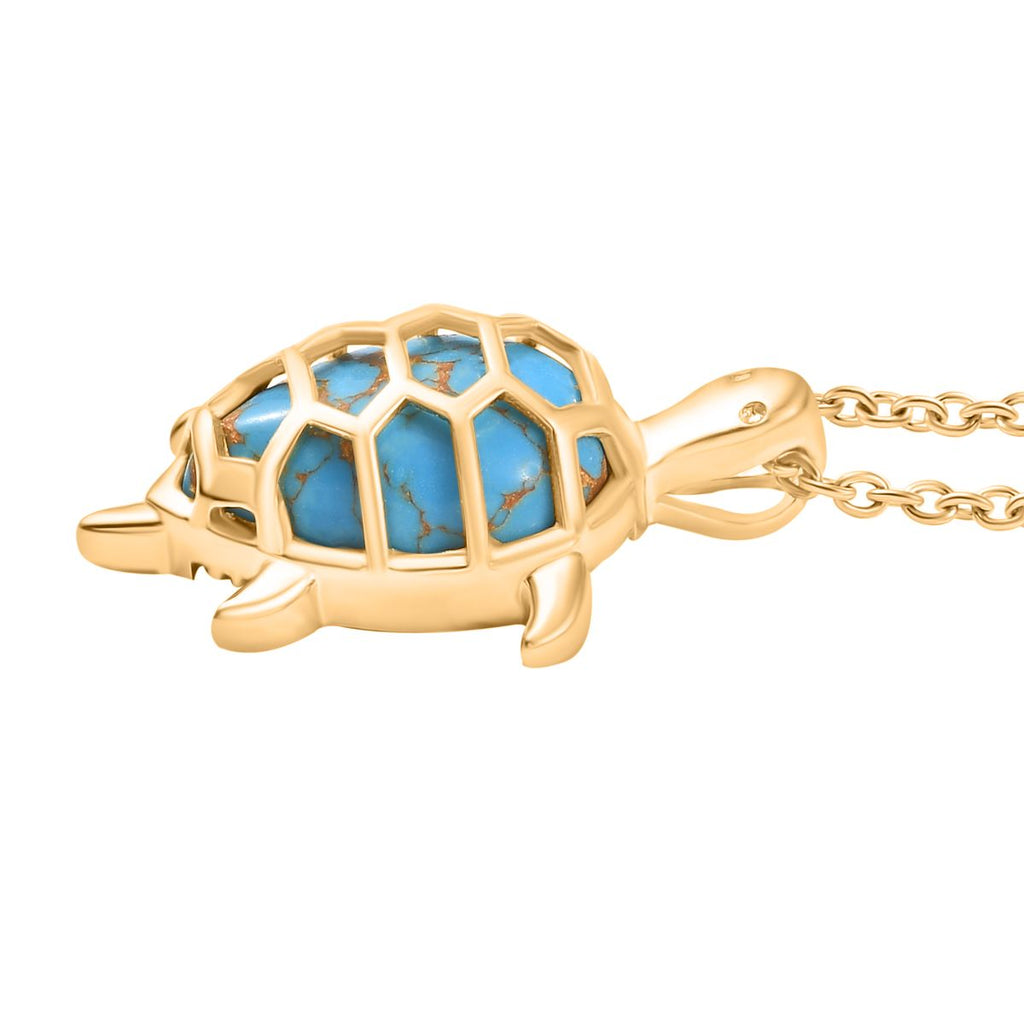 Blaues Türkis Schildkröte Anhänger mit Kette, Gelbes Messing, ca. 5.85 ct