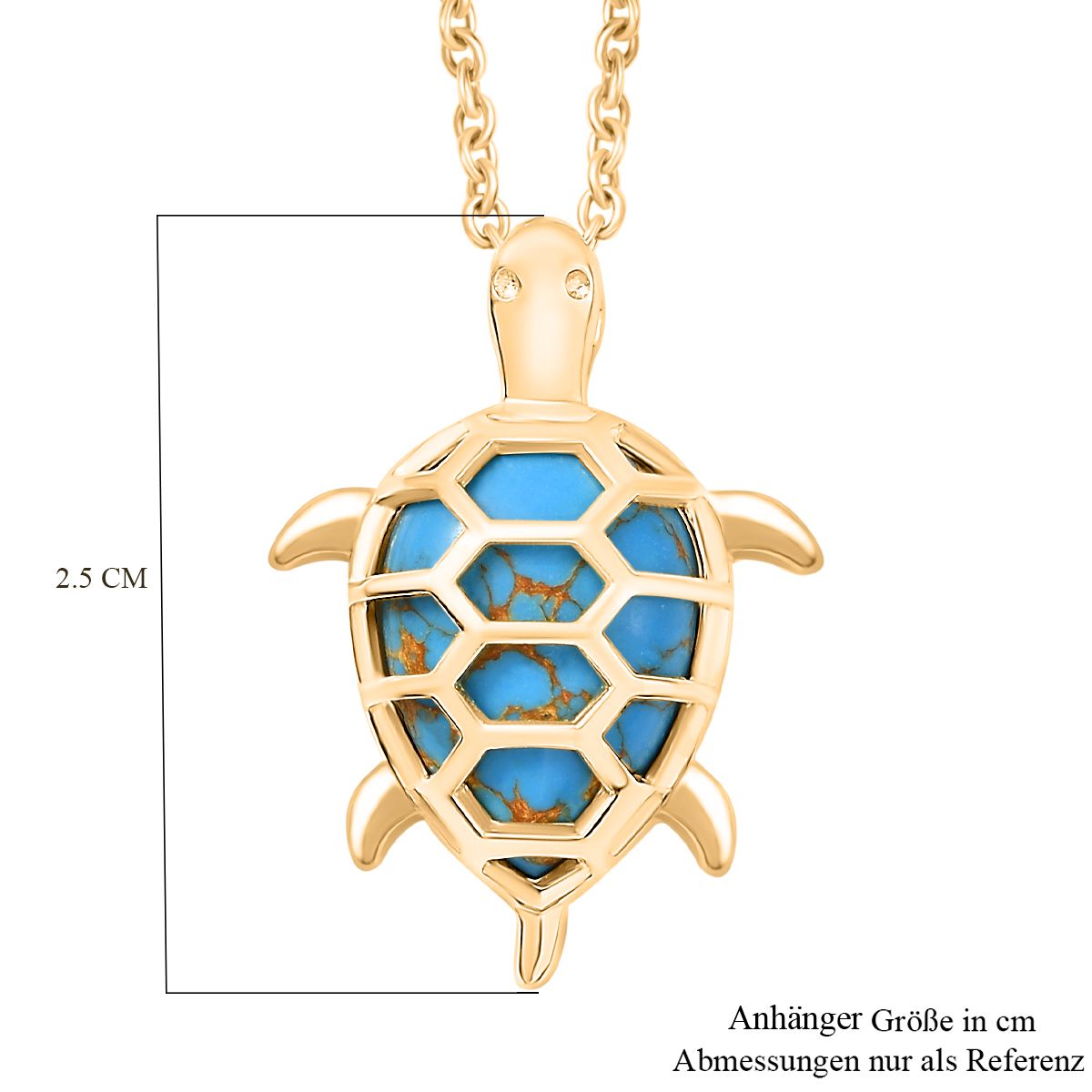 Blaues Türkis Schildkröte Anhänger mit Kette, Gelbes Messing, ca. 5.85 ct