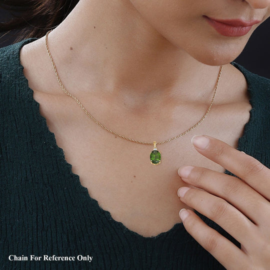 AAA Natürlicher Chromdiopsid, Weißer Diamant Anhänger mit kette ca. 45 cm, AGI zertifiziert und geprüft, 417 Gelb Gold ca. 2.65 ct