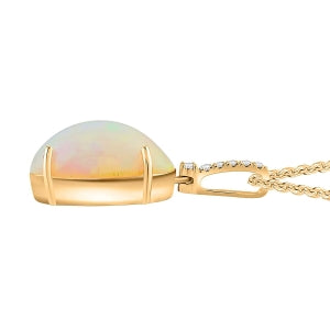 AAA Natürlicher, äthiopischer Welo Opal, Weißer Diamant AGI zertifiziert und geprüft Anhänger mit Kette ca. 45 cm, 417 Gelb Gold ca. 6.96 ct