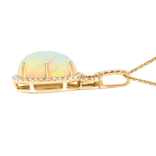 AAA Natürlicher, äthiopischer Welo Opal, Weißer Diamant AGI zertifiziert Anhänger mit Kette, 417 Gold ca. 3.60 ct
