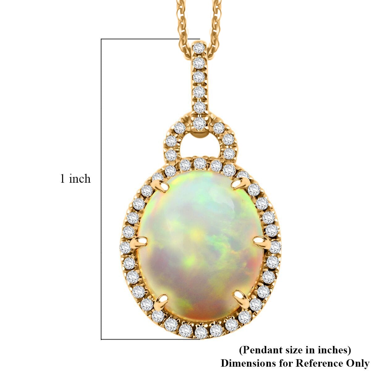 AAA Natürlicher, äthiopischer Welo Opal, Weißer Diamant AGI zertifiziert Anhänger mit Kette, 417 Gold ca. 3.60 ct