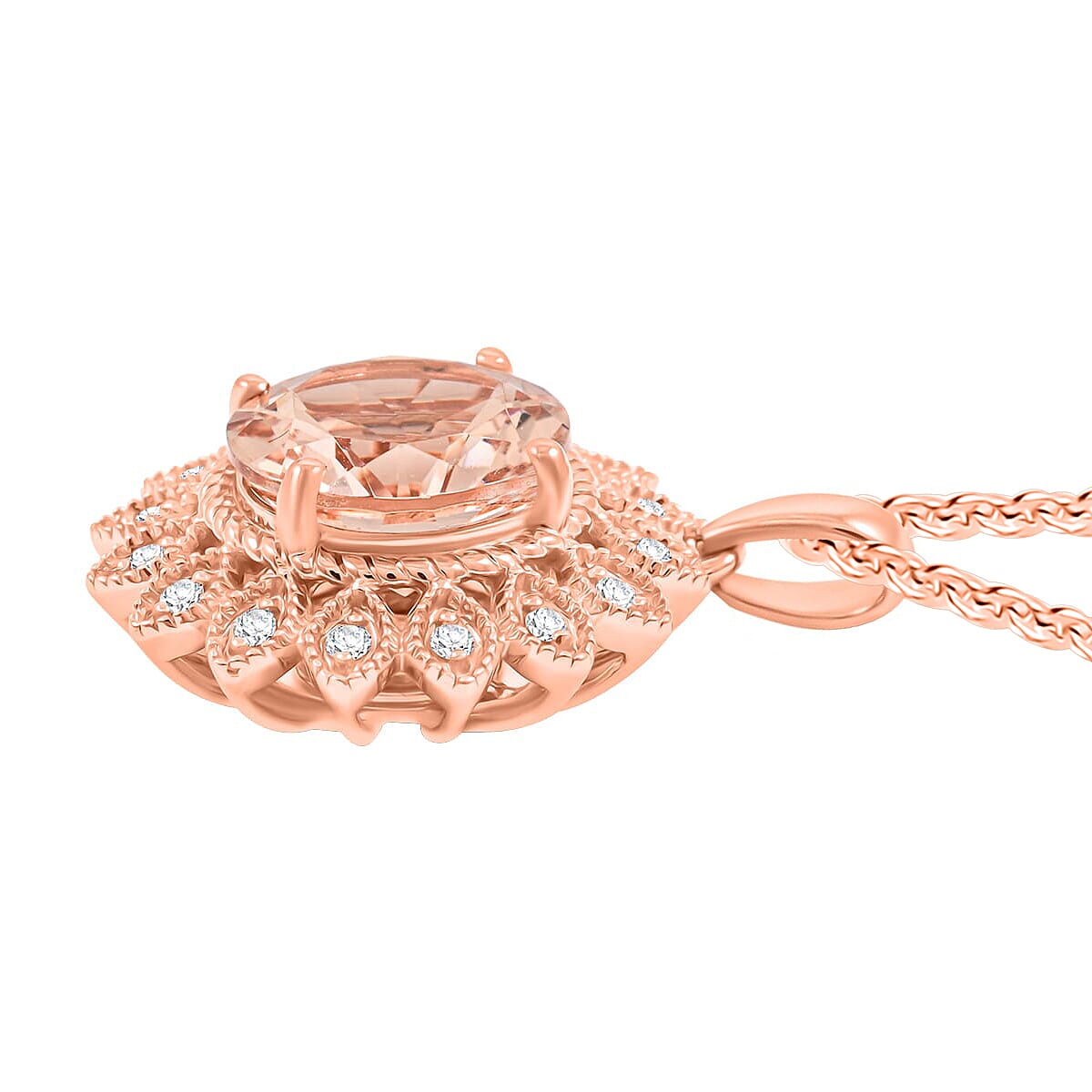 LUXORO zertifizierter und geprüfter AAA Morganit und GH-I2 Diamant floraler Halo Anhänger mit 45cm Kette in 417 Roségold - 3,50 ct.
