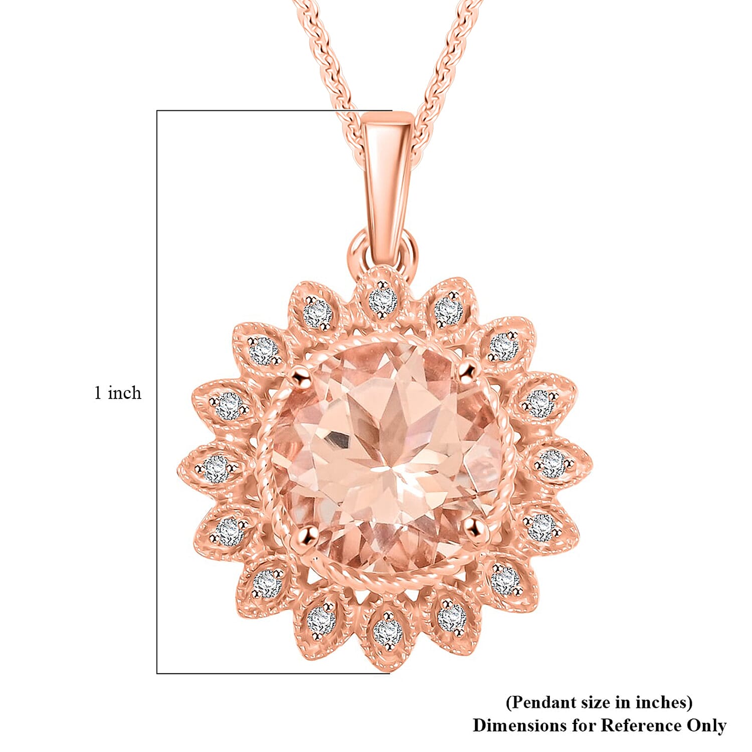 LUXORO zertifizierter und geprüfter AAA Morganit und GH-I2 Diamant floraler Halo Anhänger mit 45cm Kette in 417 Roségold - 3,50 ct.
