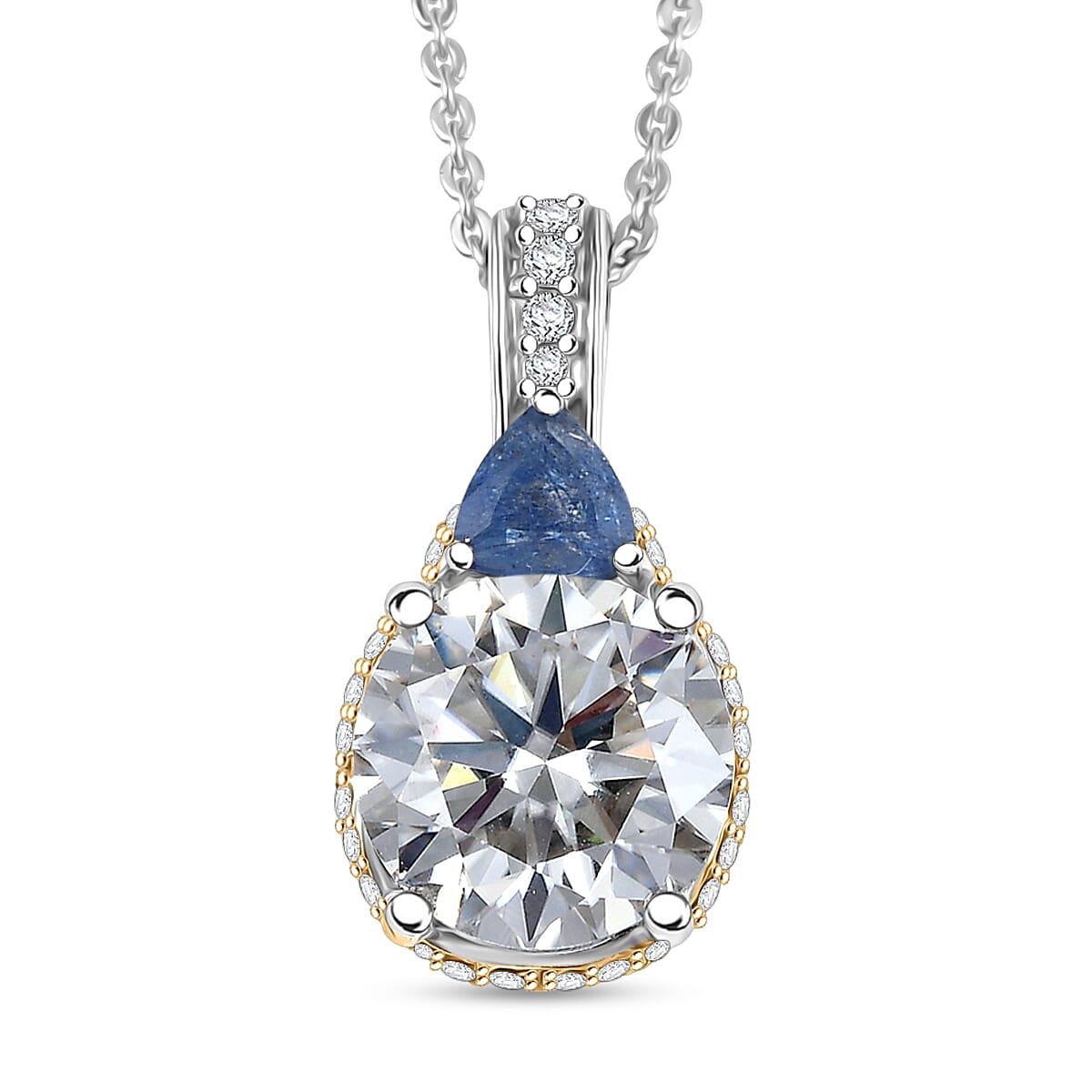 Moissanit, Masoala Saphir (Fissure gefüllt) Schmuckset ca. 50 cm 925 Silber rhodiniert ca. 3.65 ct