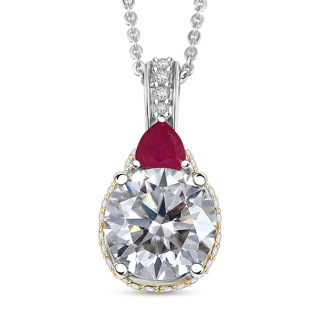 Moissanit, Niassa Rubin Schmuckset ca. 50 cm 925 Silber rhodiniert ca. 3.65 ct