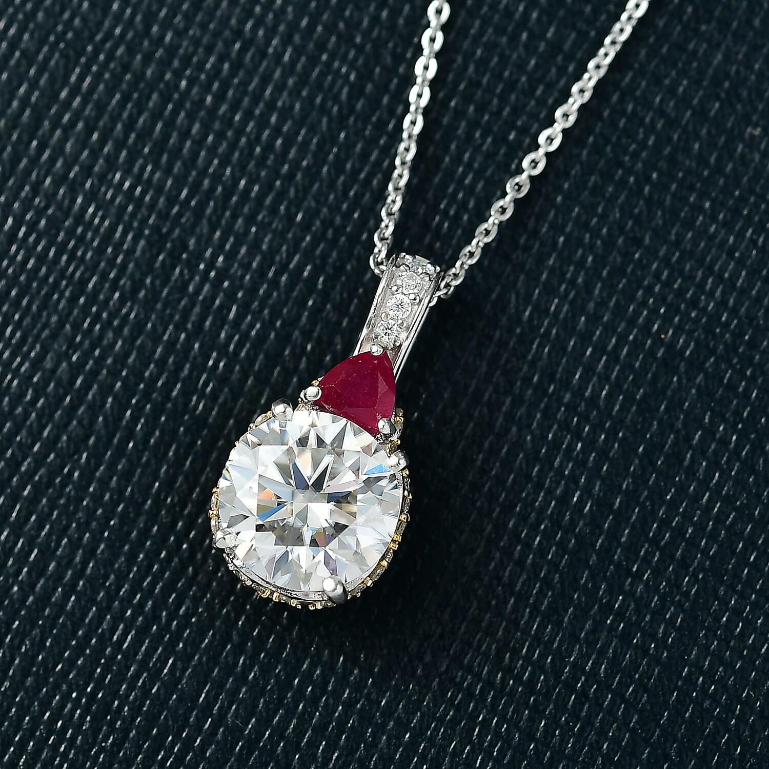 Moissanit, Niassa Rubin Schmuckset ca. 50 cm 925 Silber rhodiniert ca. 3.65 ct
