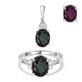 Alexandrit Quarz Triplette Schmuckset 925 Silber rhodiniert ca. 6,94 ct.