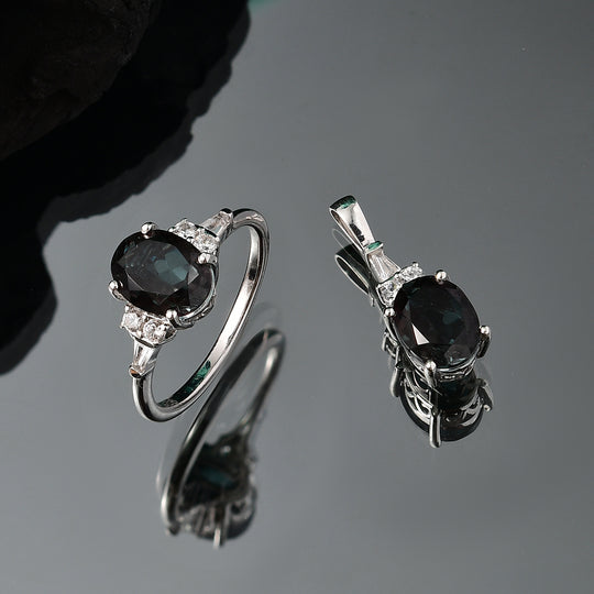 Alexandrit Quarz Triplette Schmuckset 925 Silber rhodiniert ca. 6,94 ct.