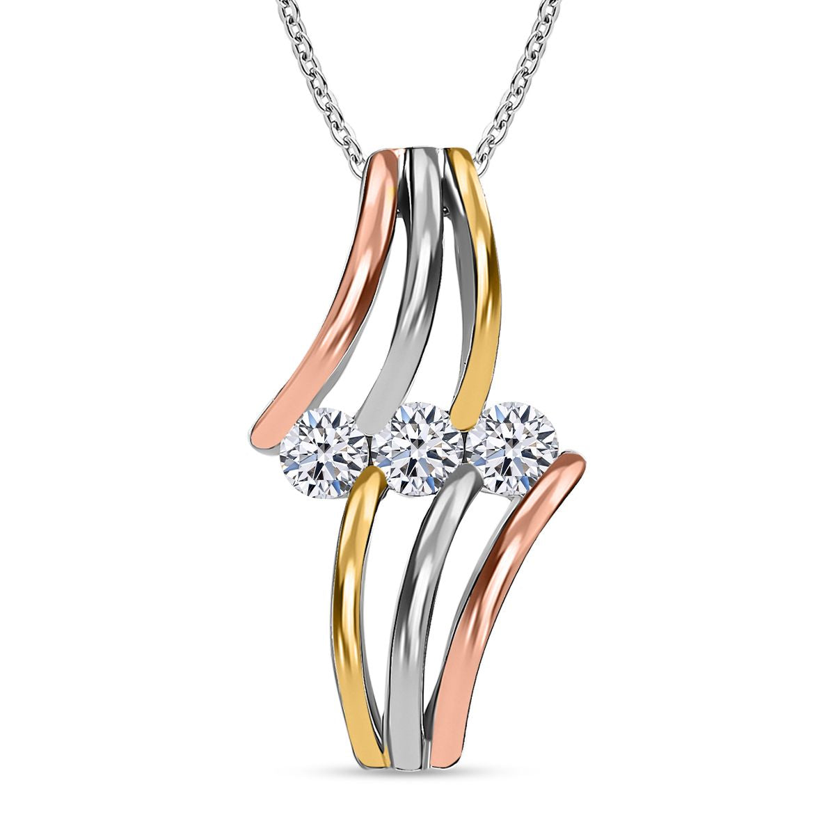 LUXURIANT DIAMOND - Lab Grown Diamant SI-GH Anhänger mit Kette ca. 50 cm, 925 Silber, tricolor, ca. 0.75 ct