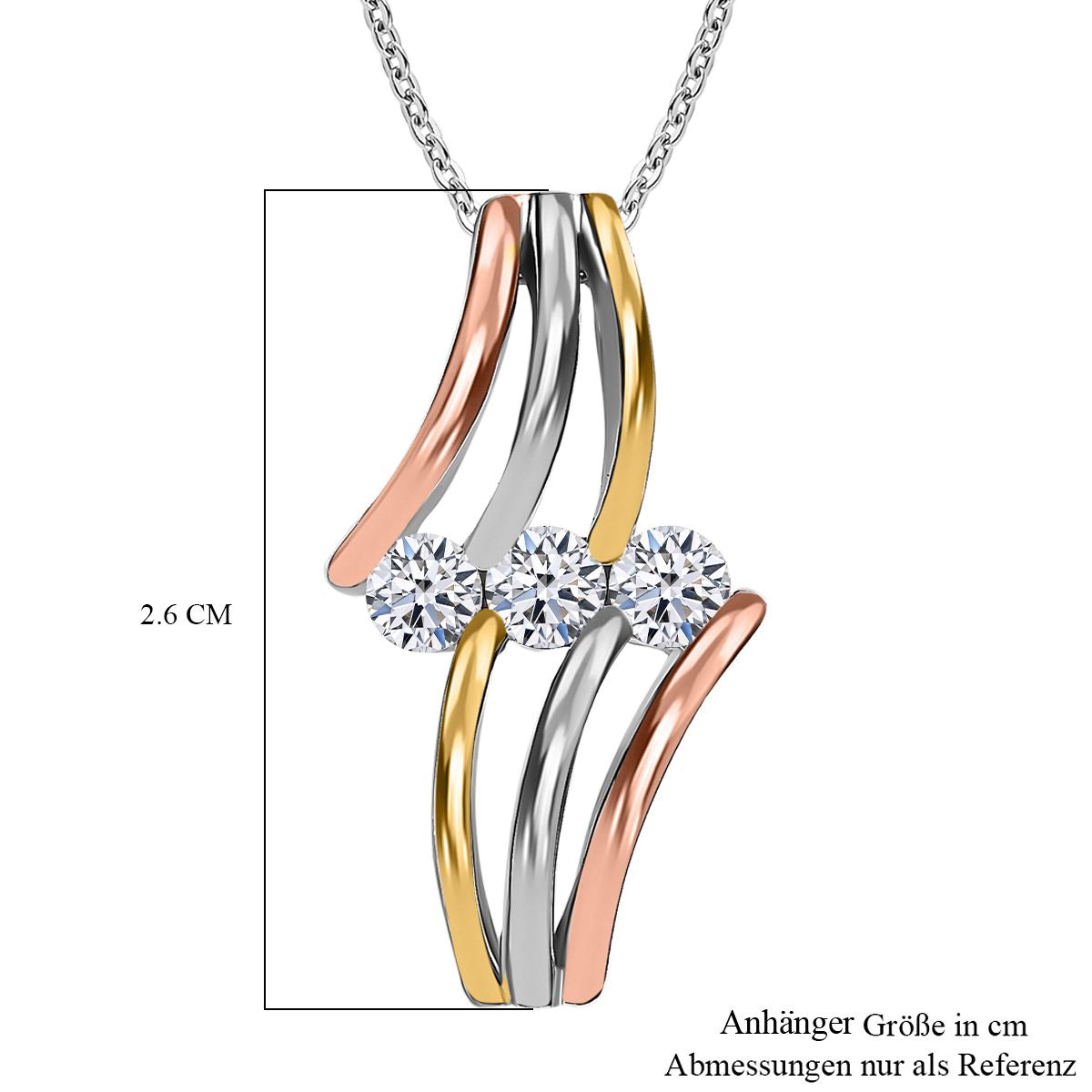 LUXURIANT DIAMOND - Lab Grown Diamant SI-GH Anhänger mit Kette ca. 50 cm, 925 Silber, tricolor, ca. 0.75 ct