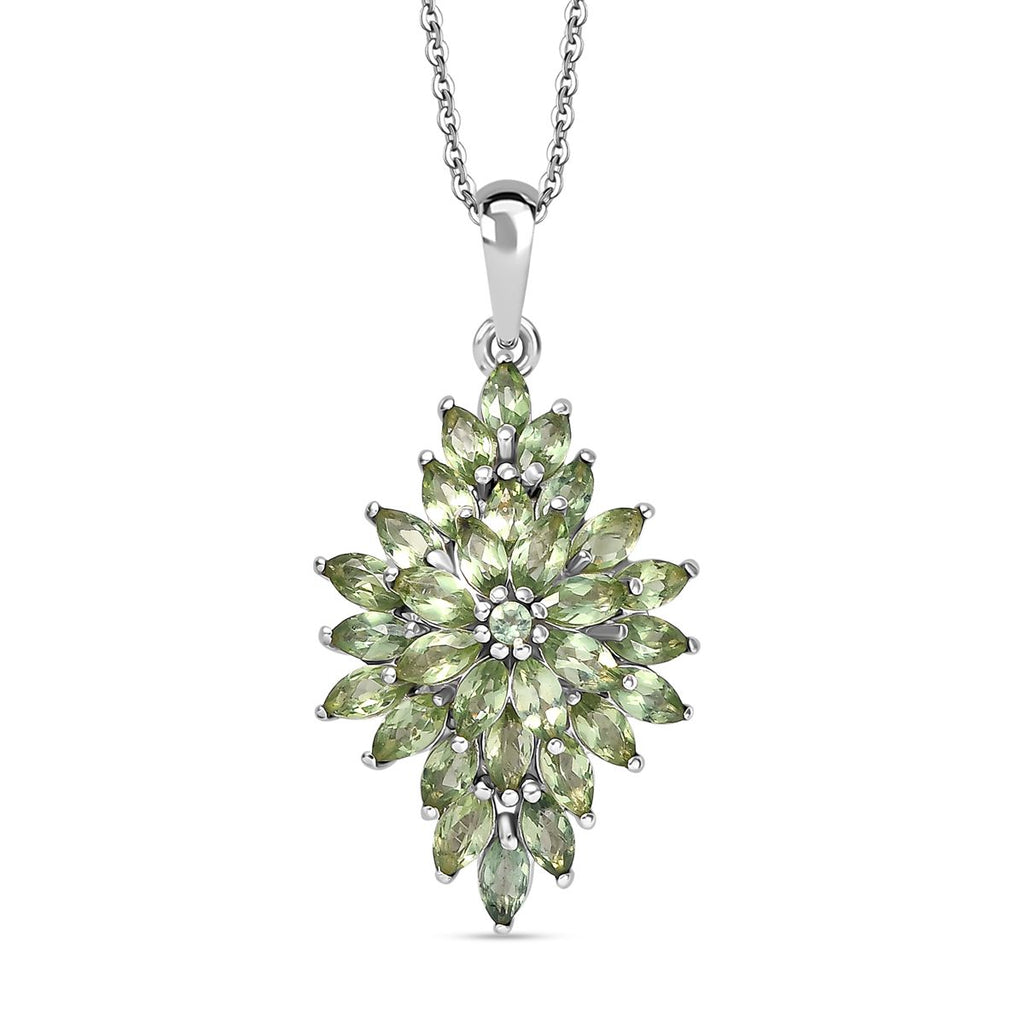 Natürlicher grüner Apatit Anhänger mit Kette ca. 50 cm, 925 Silber rhodiniert ca. 2.50 ct