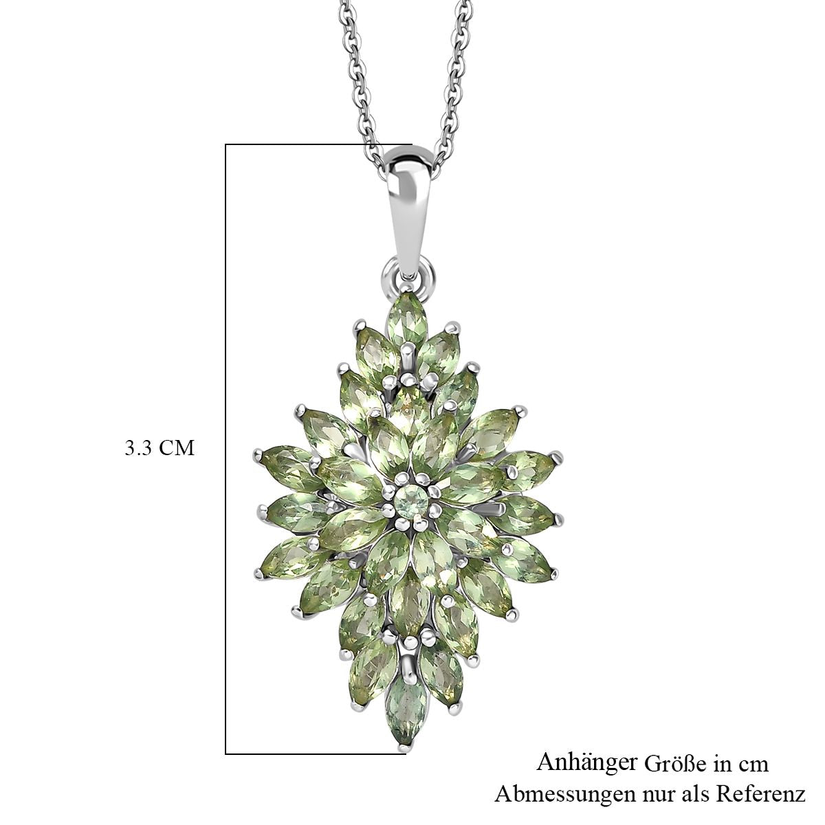 Natürlicher grüner Apatit Anhänger mit Kette ca. 50 cm, 925 Silber rhodiniert ca. 2.50 ct