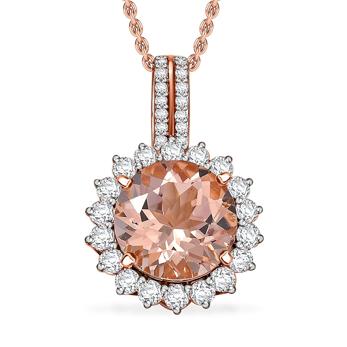 LUXORO AAA Morganit, Weißer Diamant AGI zertifiziert Schmuckset ca. 50 cm 417 Gold ca. 4.24 ct