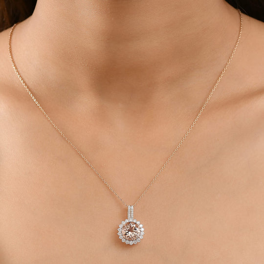 LUXORO AAA Morganit, Weißer Diamant AGI zertifiziert Schmuckset ca. 50 cm 417 Gold ca. 4.24 ct