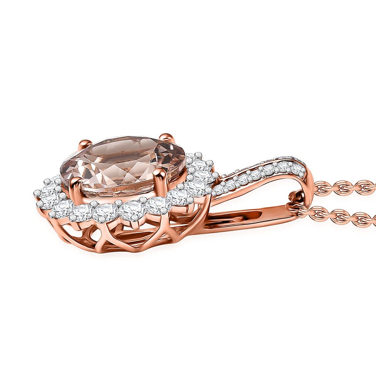 LUXORO AAA Morganit, Weißer Diamant AGI zertifiziert Schmuckset ca. 50 cm 417 Gold ca. 4.24 ct