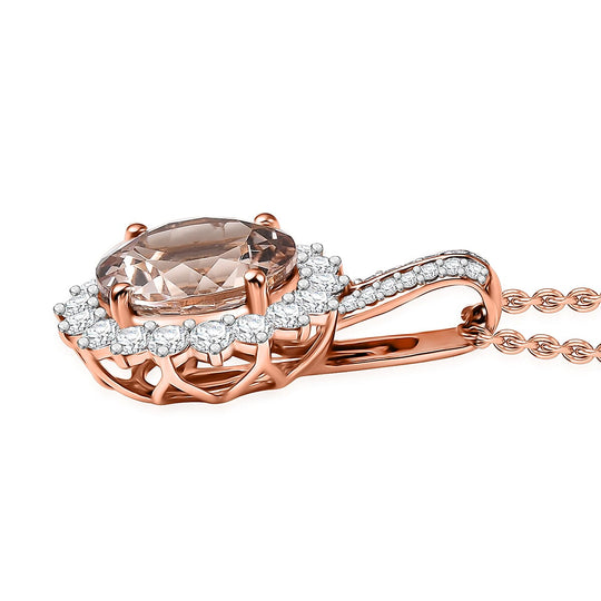 LUXORO AAA Morganit, Weißer Diamant AGI zertifiziert Schmuckset ca. 50 cm 417 Gold ca. 4.24 ct