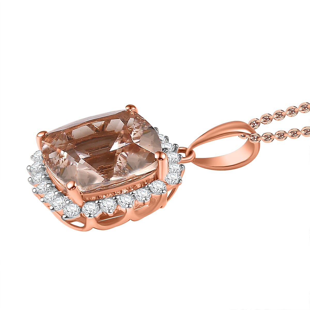 LUXORO AAA Morganit, Weißer Diamant AGI zertifiziert Schmuckset ca. 50 cm 417 Gold ca. 4.05 ct