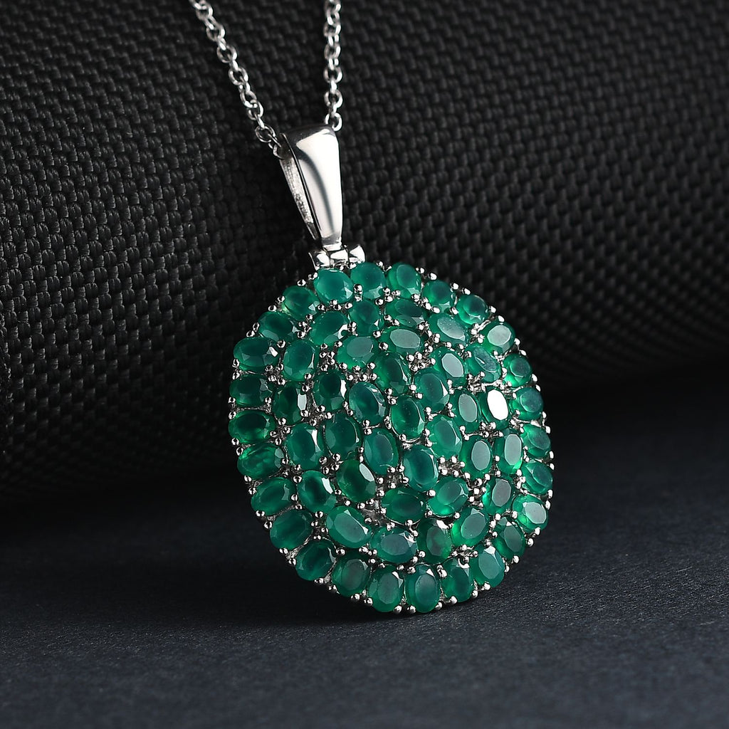 Verde Onyx Anhänger mit Kette, 316L Edelstahl ca. 9.44 ct