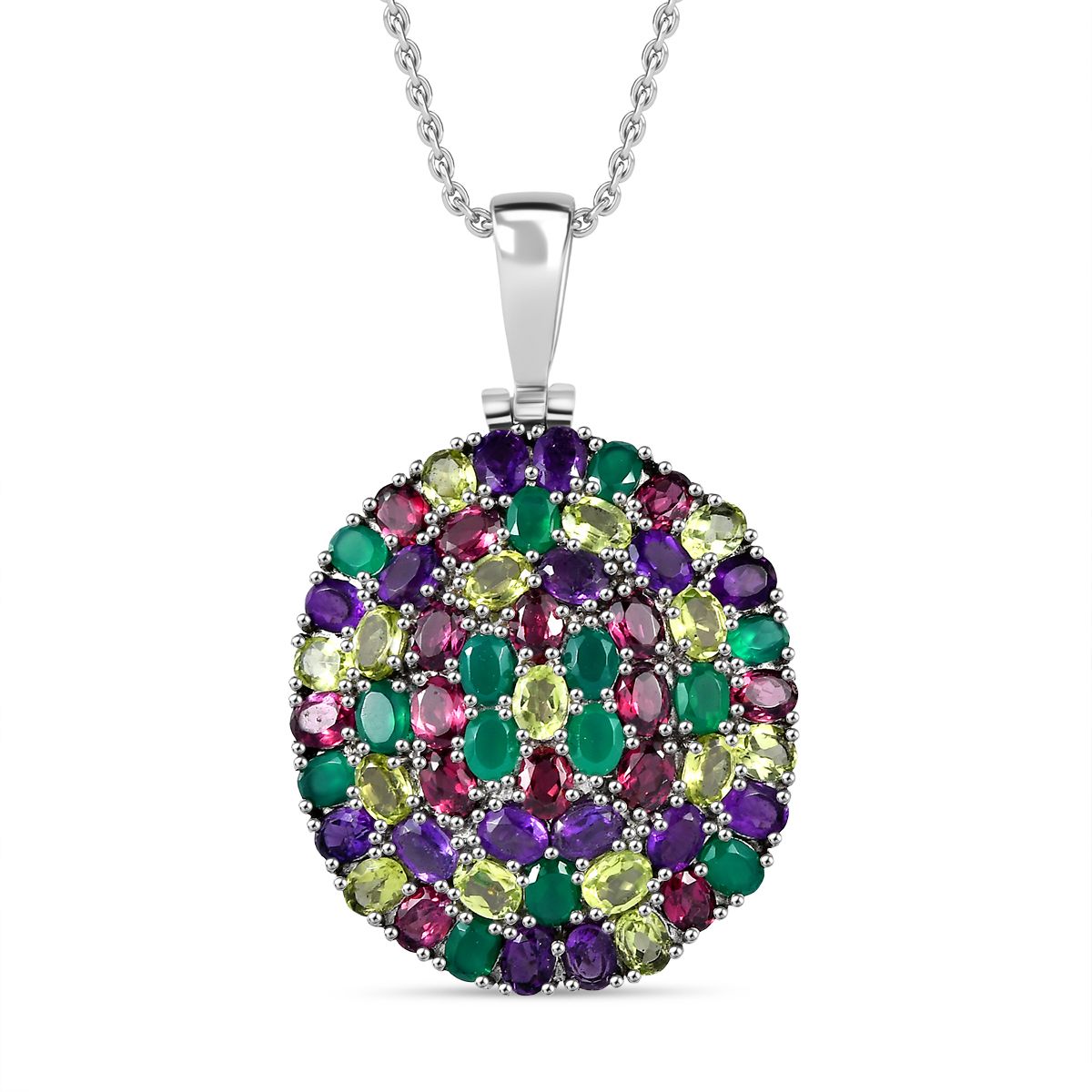 Rhodolith Granat, Afrikanischer Amethyst Anhänger mit Kette, Edelstahl ca. 9.44 ct